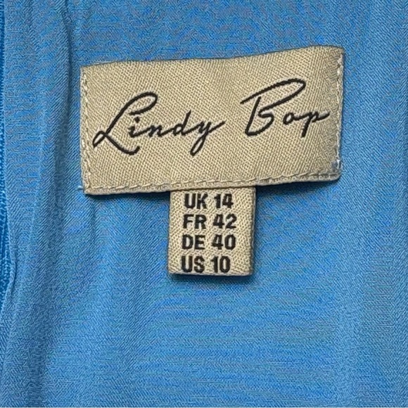 Lindy Bop Carmela Paris Border Swing Dress US Size 10 Blue Retro Pinup *Read - Picture 14 of 16